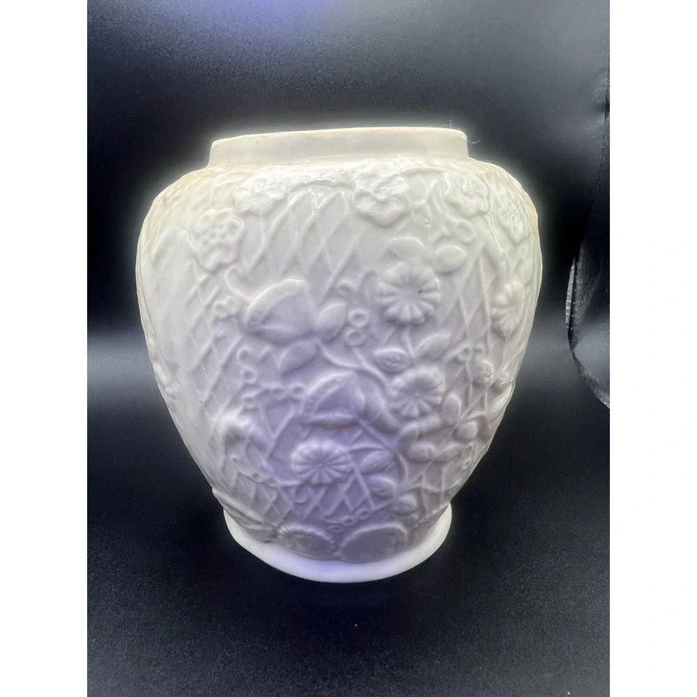 Vintage Porcelain Vase with  3D Roses, Ribbons, and Diamond Embossed Pattern,